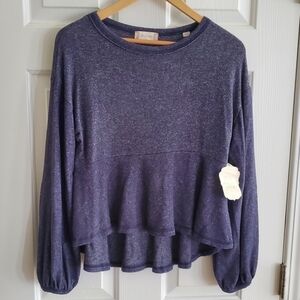 Altar'd State puff sleeved blue heathered blouse size S